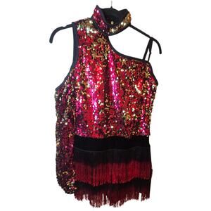 NWOT Weissman Custom Dance Dress Womens S/M Pink Sequins Fringe Halter Jazz Glam
